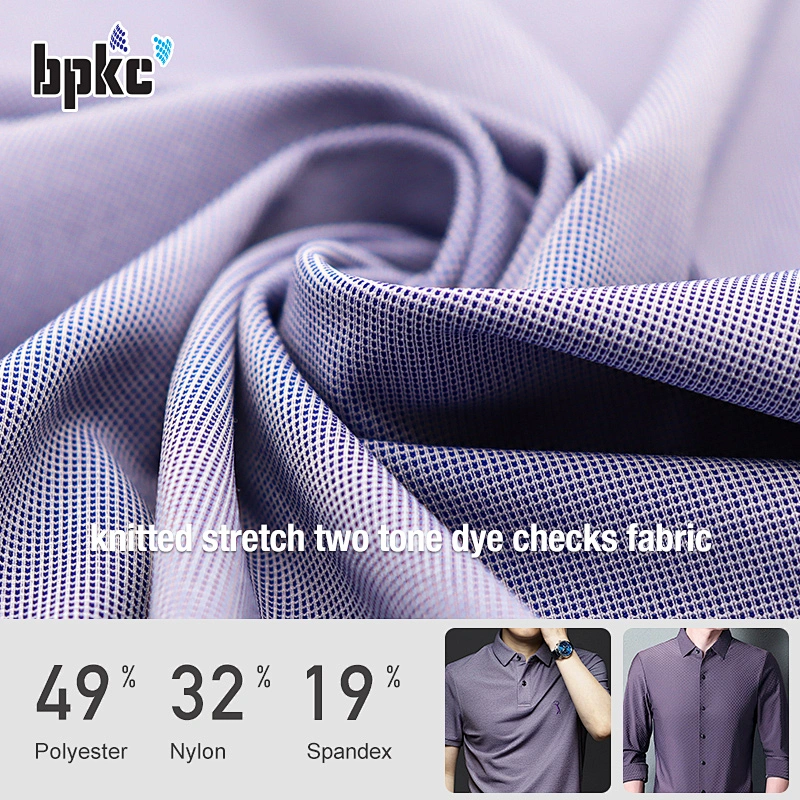 knitted stretch two tone dye checks fabric